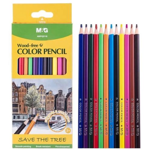 Chenguang Wood-Free Color Pencils Set – 12 Assorted Colors, Pre-Sharpened, Smooth & Break-Resistant, No: AWPQ2118