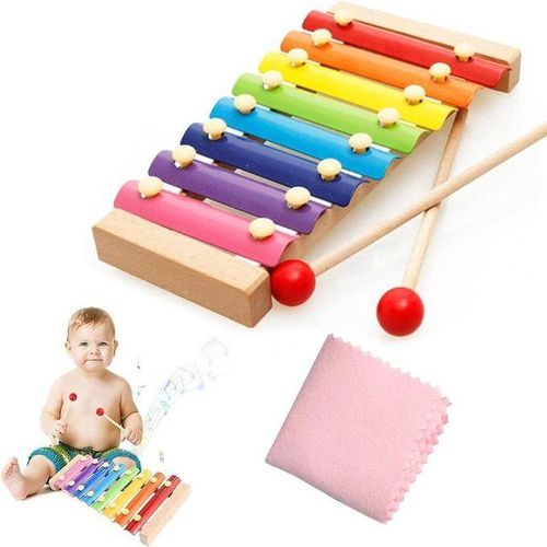 إكسيلفون للأطفال - إكسيلفون خشبي موسيقي تعليمي للأطفال مع 2 مطرقة وقطعة قماش للتنظيف