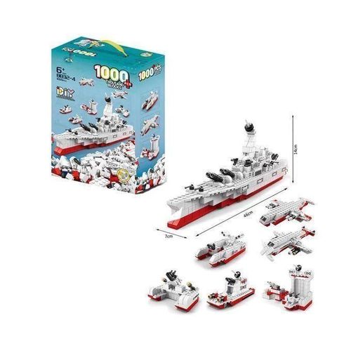 Warship & Military Vehicles Building Blocks Set – 6-in-1 DIY Naval Construction Kit – 1000+ PCS – Battleship– Aircraft, Boats & Dock – Educational Gift for Kids Age 6+ – Color May Slightly Vary Due to Photography