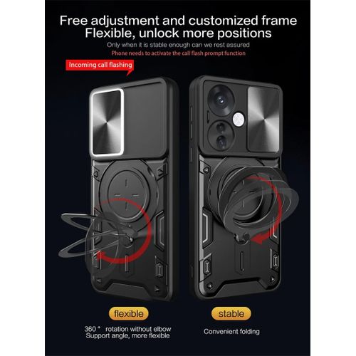 غطاء حماية كامل OPPO Reno 11F مع حامل حلقة وغطاء كاميرا منزلق