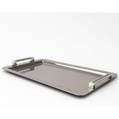 12625650 Turkish Stainless Steel Serving Tray with Handles, Satin Finish, Elegant for Hosting - Silver