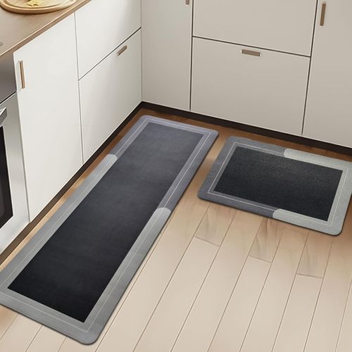 Modern kitchen and bathroom mat – non-slip rubber leather, 2-piece set, protects the floor, ensures foot stability while standing, ideal for everyday tasks, practical and modern design