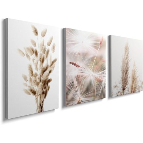 prinfantasy 3 Pieces Wall Art Canvas Prints - Grey and Gold Flowers Picture Painting - Modern Wall Artwork Framed for Gifts Bathroom Living Room Home Office Decor - 30 x 40 CM, YH1804
