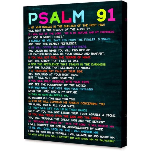 LISTNGBO Bible Verses Wall Art, Psalms 91 Scripture, Christian Religious Wall Art, Kids Nursery/Classroom/Bedroom Decor, 12 x 15