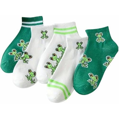 Womens short cotton frog-patterned socks green and white 5-pack with a free gift one size