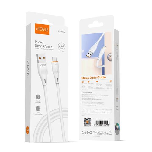Micro USB Charging & Data Cable, 1 Meter – CB4016V – USB to Micro USB Cable for Charging and Data Transfer – White – 5V/2.4A Output