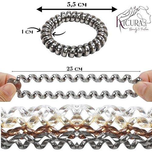 Hair Scrunchies: Chrome Look - 4 Colour Variations - High-Quality Telephone Cord Hair Tie