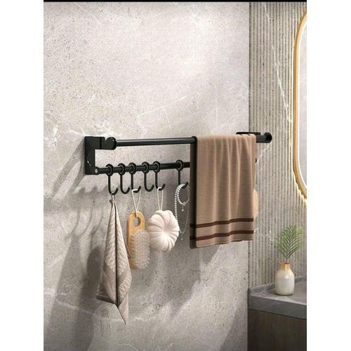 Utensil Hanging Rod - Sleek Black Metal Bar with 5 Mountable Hooks, 80 cm Wall-Mounted Storage Solution for Efficient Kitchen Organization (option3)
