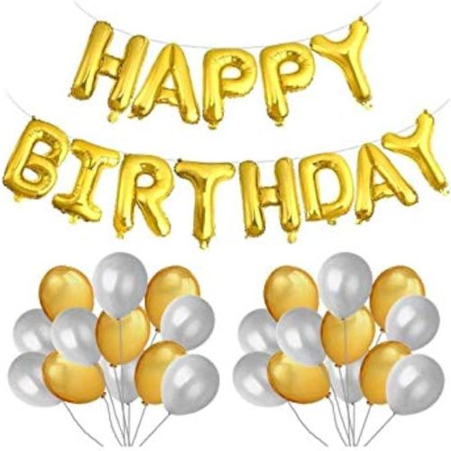 طقم بالونات لافتة عيد ميلاد سعيد مع حروف ذهبية بالون فيلم ألمنيوم مع 40 قطعة بالونات