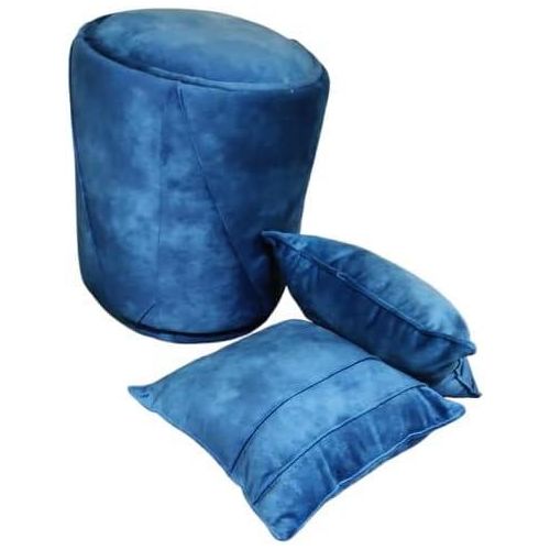 Elegant pouf with a pair of decorative cushions – stylish petrol blue color.