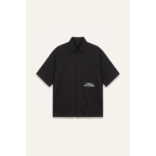 Oversize Fit Polo Collar Printed Cotton Short Sleeve Shirt