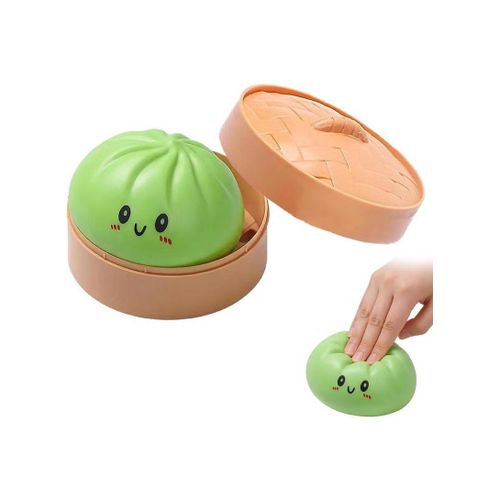 Dumpling Squishies Toy, Giant SquishyDumpling Fidget Toy, Soft Squeeze Steamed Bun Stress Relief Ball with Steamer Box, Novelty Desk Soft Squeeze Decompression Gift for Adults Kids Teens (Green)