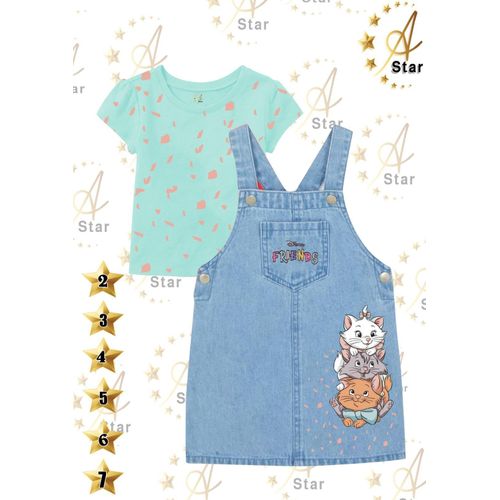 Set Of 2 PCS Jeans Jumpsuit For Girls & T Shirt