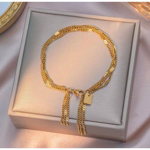Elegant Layered Stainless Steel Bracelet for Women – High-Polished Gold Tone & Anti-Tarnish