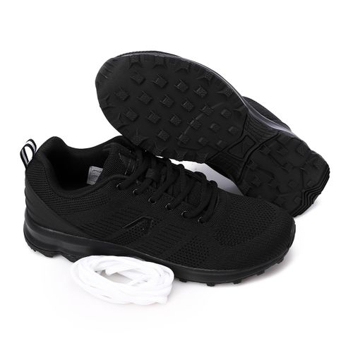 Textile Lace Up Round Toe Sneakers - Black