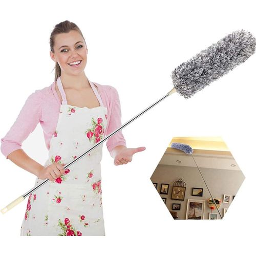 Extendable Feather Duster,Microfiber Duster with 100'' Telescopic Stainless Steel Extension Pole and Soft Silicone Cap,Easy to Absorb Dust Anti Static,Perfect for Cleaning Cobweb,Ceiling Fan,Car etc
