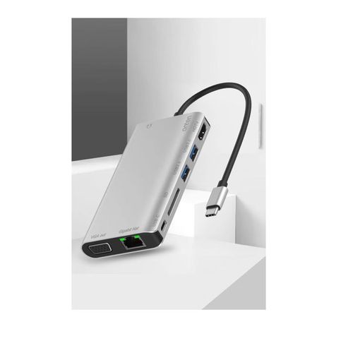 (OT-9591B) USB C Hub 8 in 1 Type C Hub Adapter with 1Gbps Ethernet, 4K HDMI, VGA, PD Charging, 2 USB3.0, 3.55mm Audio, SD Card Reader for MacBook Pro and Other Type C Laptops