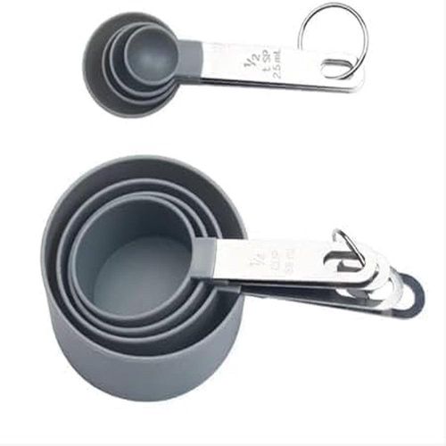 8 Piece Plastic Measuring Cups and Spoons Set with Stainless Steel Handles, Nested Design