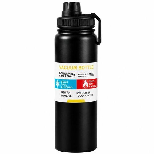 1000ml Vacuum Insulated Stainless Steel Thermal Bottle, Leakproof, BPA Free, Hot/Cold Sports Water Bottle for Coffee, Tea, Travel 1 litre bottle (Black 1000ml)