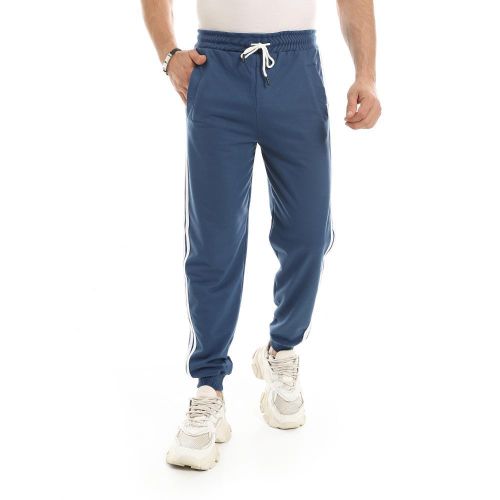 بنطلون رجالى بخطين ابيض - ازرق