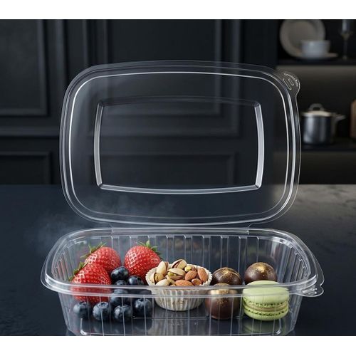 750ml Plastic Food Container Hinged Lid Clear Clamshell Box Leak Resistant Disposable Food Storage for Takeaway Meal Prep