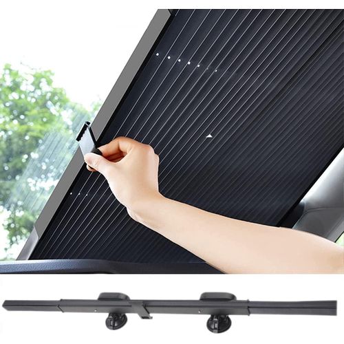Retractable Windshield Sun Shade for Car Large Sun Visor Protector Blocks 99 UV Rays to Keep Your Vehicle Cool Auto Sunshade Fits Front Rear Window with Double Suction Cups 46CM181IN