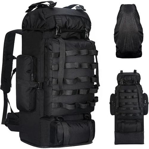 70L-100L Convertible Expandable Tactical Military Backpack with Rain Cover – Waterproof Heavy-Duty Camping & Hiking Rucksack-Black