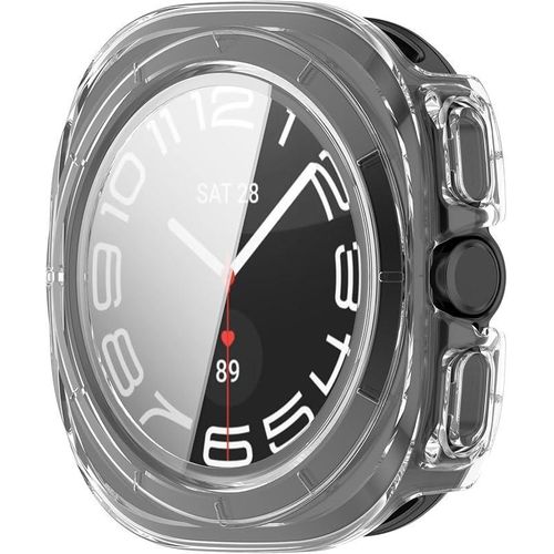 Case Compatible with Samsung Galaxy Watch Ultra 47mm, Clear Protective Cover Built-in Tempered Glass Screen Protector for Women Men