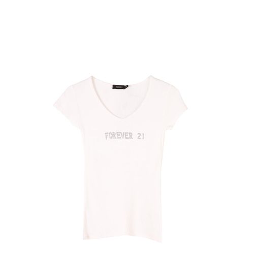 Ribbed Crew Neck Logo T-Shirt with Rhinestone Detail