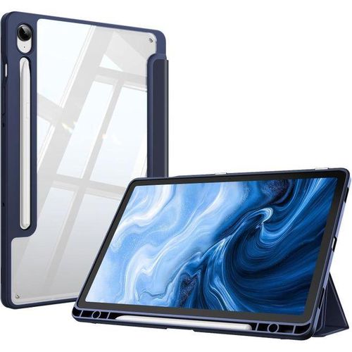 Case for Samsung Galaxy Tab S10 Lite / S10 FE / S9 FE 10.9-Inch with S Pen Holder, Clear Transparent Hard PC Back, Protective Tri-Fold Stand Tablet Cover, Auto Wake/Sleep (blue)