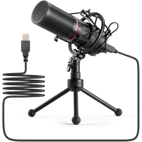 GM300 USB Gaming Microphone, Computer PC Laptop Condenser Mic with Tripod Stand, Pop Filter, Shock Mount, Volume Control/Mute Button, for Streaming/Podcast/Studio Recording/YouTube/Skype