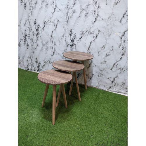 Nesting Table Set - Modern Coffee & Side Tables with a Simple Design and Wooden Legs - Space-Saving Design for Living Room, Bedroom or Office (Round Design - 7)