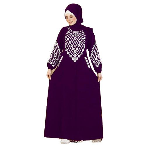 Elegant Prayer Dress Sophisticated Prints Comfortable Elastic Sleeves Model 713 Purple White