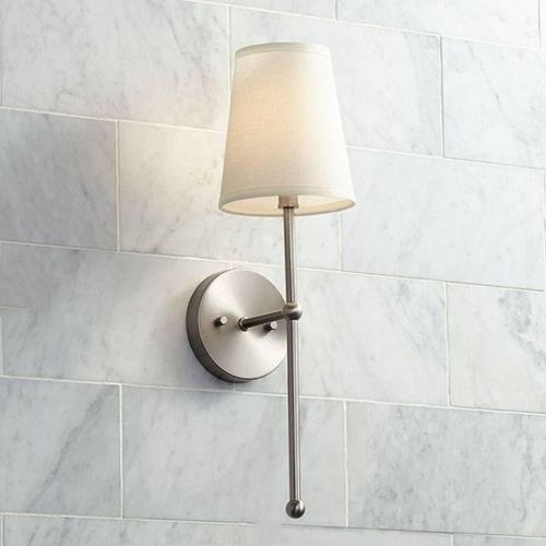 Modern Silver Wall Lamp with White Shade – Elegant Brushed Nickel Finish, Ambient Downlight for Bedrooms, Bathrooms & Hallways YL-W-776