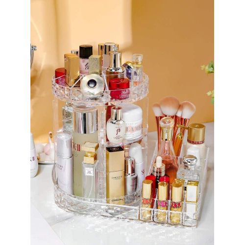 360° Rotating Clear Acrylic Makeup Organizer,Adjustable 8Layer Display Case Adjustable Tray Height, Diamond Design, Large Capacity,Brushes & Perfumes