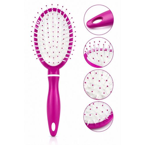 Plastic Hair Straightener Brush With Plastic Handle And Flexible Teeth Oval Shape