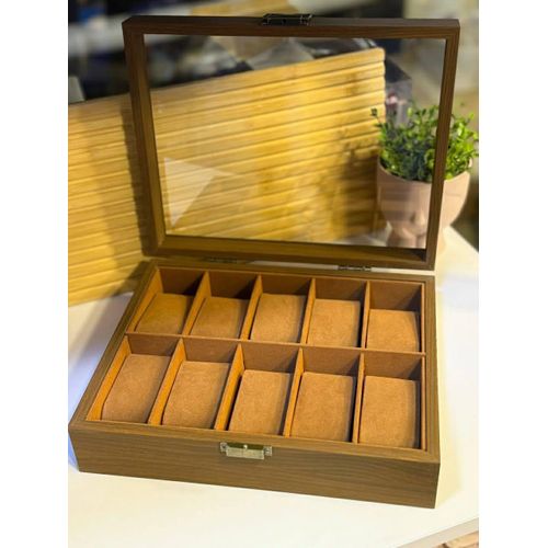 Luxury Wooden Watch Box with Glass Lid – 10 Slots Watch Organizer