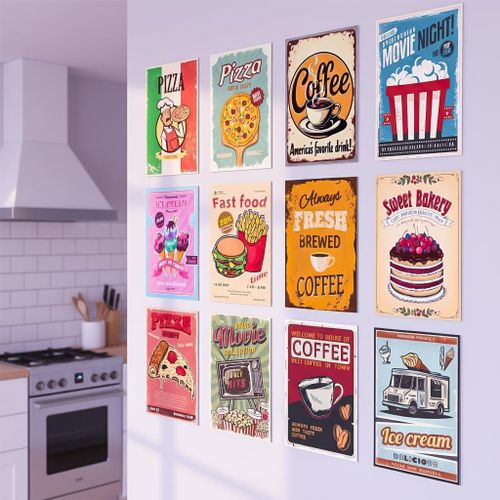Classic Variety Set of 12 Premium Kitchen Posters Printed on Glossy Paper Premium Print Quality Modern and Vibrant Art Displaying Deli Food Desserts and Bakery Ideal for Dining Rooms and Cafes