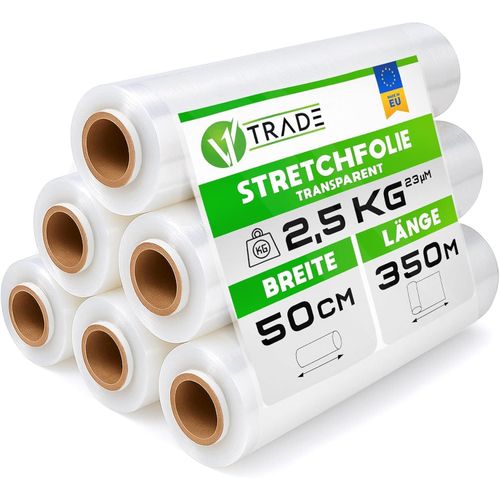 V1 Trade 6 Stretch Film Transparent Stretch Film Rolls for Furniture - Wrapping Film - Hand Stretch Film 350 m 50 cm - Film Packaging Material - Packaging Film on Roll - Films for Moving - Moving
