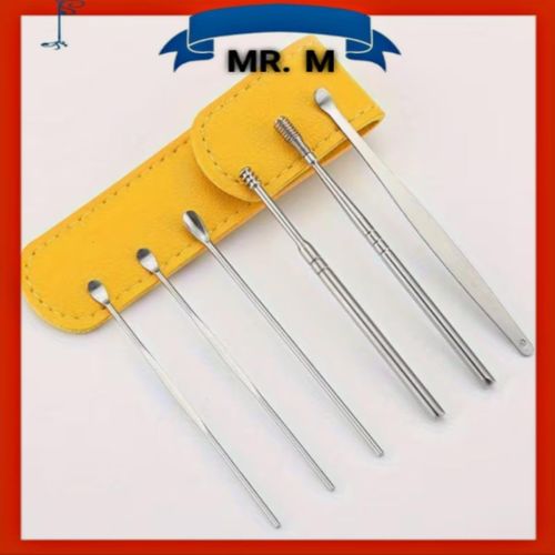 6 Pcs Ear Pick Earwax Removal Kit, Ear Cleaning Tool, Stainless Steel Earwax Removal Tool with Leather