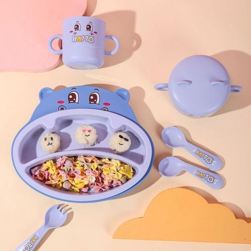 Divided Child’s Plate - Microwave & Dishwasher Safe with 4 SectionsIncludes Spoon & Forks for Secure Eating
