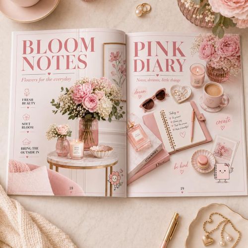 Pink Balloon Decorative Magazine for Decoration Fashion Makeup Coffee Table Decoration Photo Props, Real Themes and Vibrant Colors 20 Pages 30 * 20cm