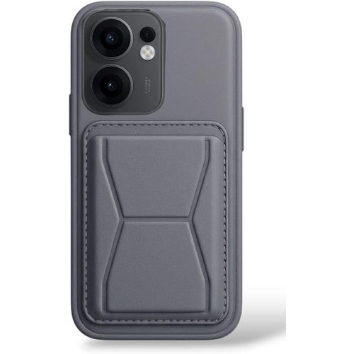 حافظة جلدية متوافقة مع موبايل اوبو رينو 13F من الجلد المقاوم للصدمات مع حامل مدمج من جلد البولي يوريثين لمظهر انيق وقبضة مريحة (رمادي)