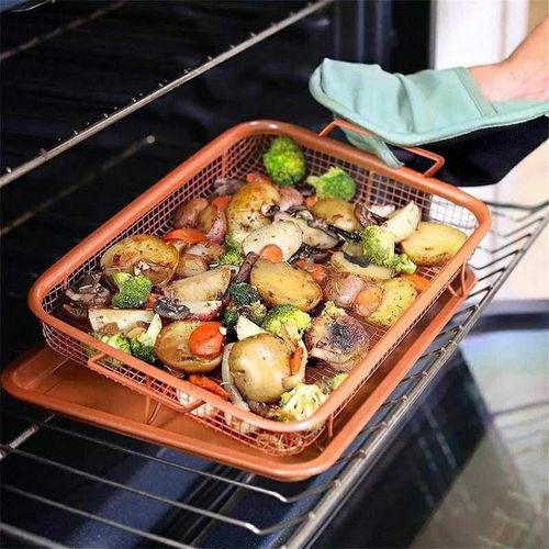 Air Fryer Alternative Heavy Duty Roasting Tray with Frying Rack Healthy Low Fat Cooking Oven Safe and Easy to Clean