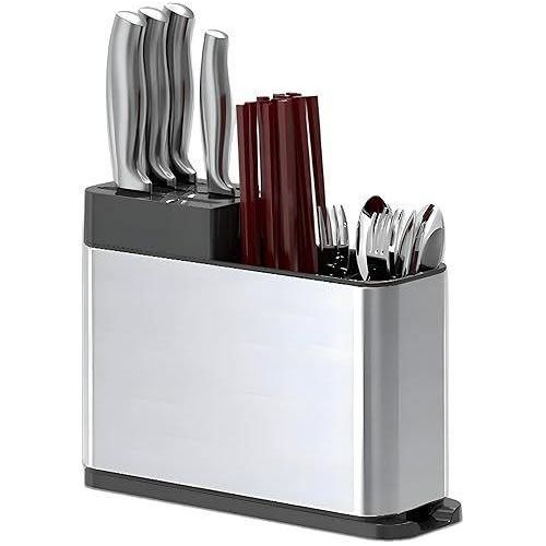 2 in 1 Spoon and Knife Holder - Stainless Steel 304 - Provides space for spoons and forks - Knife holder with plastic base for water drainage.