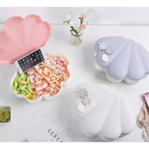 طبق تسالي على شكل صدف مع غطاء متعدد الأغراض مقسم من الداخل يمكن استخدامه كصندوق تخزين عدد القطع 1