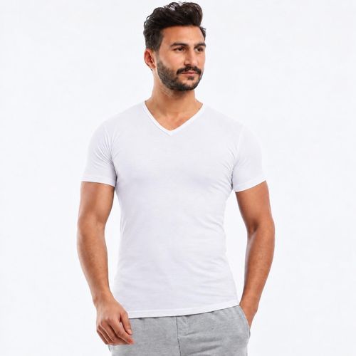 Short Sleeves - V Neck Undershirt - For Men