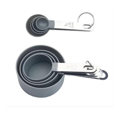 8-piece plastic measuring cups and spoons set with stainless steel handles - space-saving nesting design with organizer ring (random color shipping available)