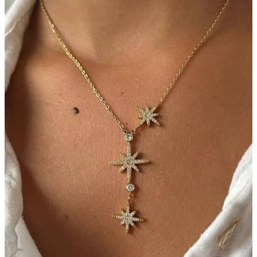 Pure 316 Stainless Steel Stars Drop Y-Necklace (Tarnish-Free & Waterproof Celestial Jewelry)