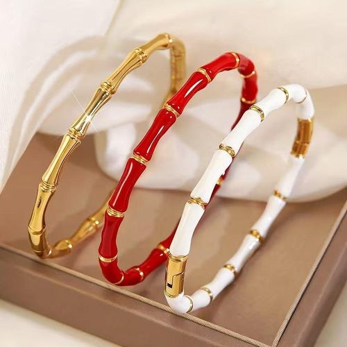 3pcs Set 304 Stainless Steel Bamboo Rayon Bracelet Set - Elegant Black and White Enamel Cuffs for Men and Women, Minimalist Luxury Compatible Accessories, Durable and Fade-resistant, Suitable for Daily Wear and Gifts All Year Round - Affordable